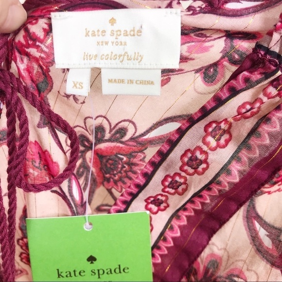 NWT Kate Spade Broome Street Pink Conch V-Neck Paisley Blossom Tank Top Size XS - Picture 12 of 13